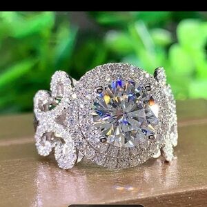Verragio vintage style Sterling Silver Halo Engagement Ring Cubic Zirconia 9